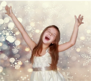 girl singing with holiday background