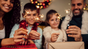 Family celebrating New Year's Eve